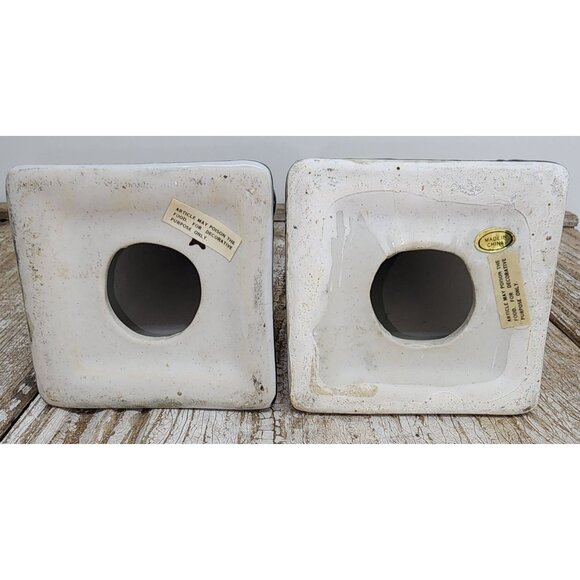 Vintage Chinoiserie Asian Candlestick Set of 2 Floral Green Pink 8 Inches Porcel - Picture 9 of 9